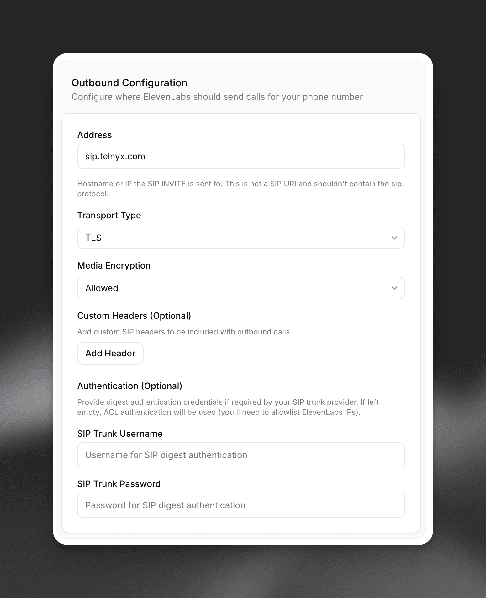 SIP trunking | ElevenLabs Documentation